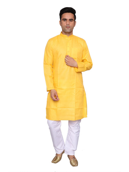 Plain Yellow Kurta Pajama Set For Men