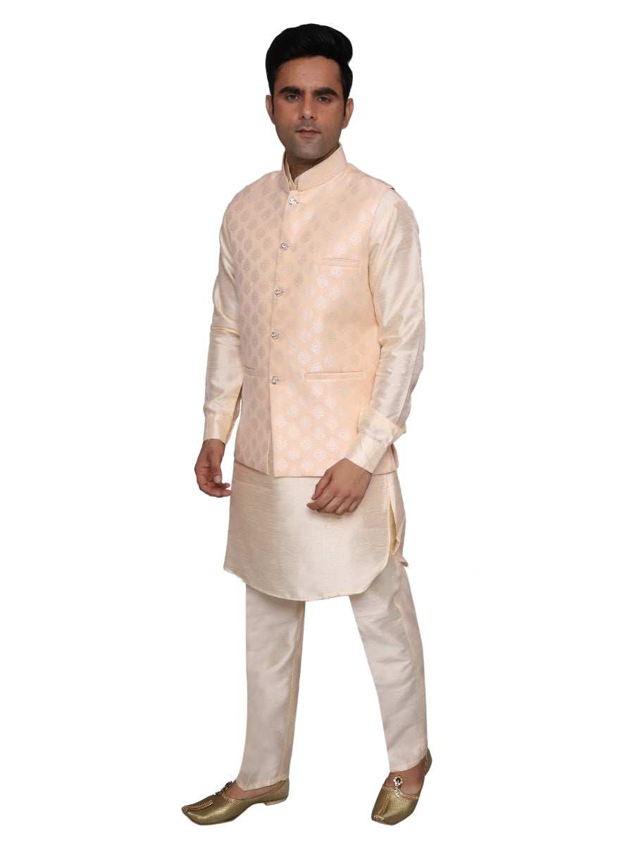 Kurta Pajama With Waistcoat Light Gold for Men