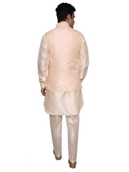 Kurta Pajama With Waistcoat Light Gold for Men