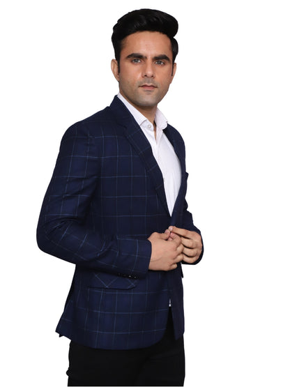 Check Blazer Royal Blue Grey Men Blazer