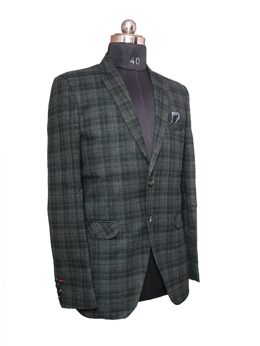 Tweed Check Blazer Olive Green Men Blazer