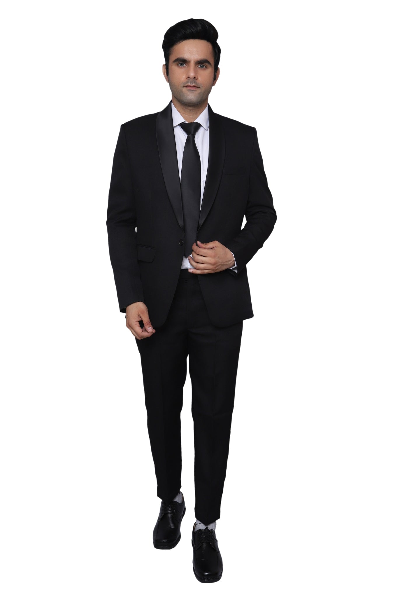 Tuxedo Two Piece Black Textured Formal Suit For Men