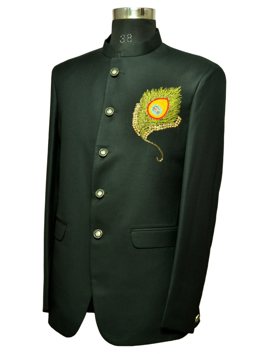 Jodhpuri Suit With Morpankhi In Smart Fit Two Piece Dark Green For Men