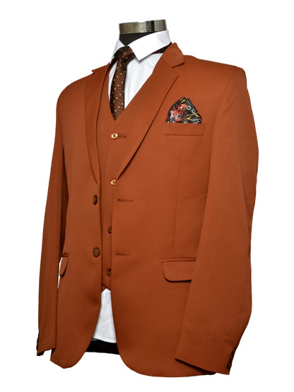 Party Wear Three Piece Suit Bronze For Men