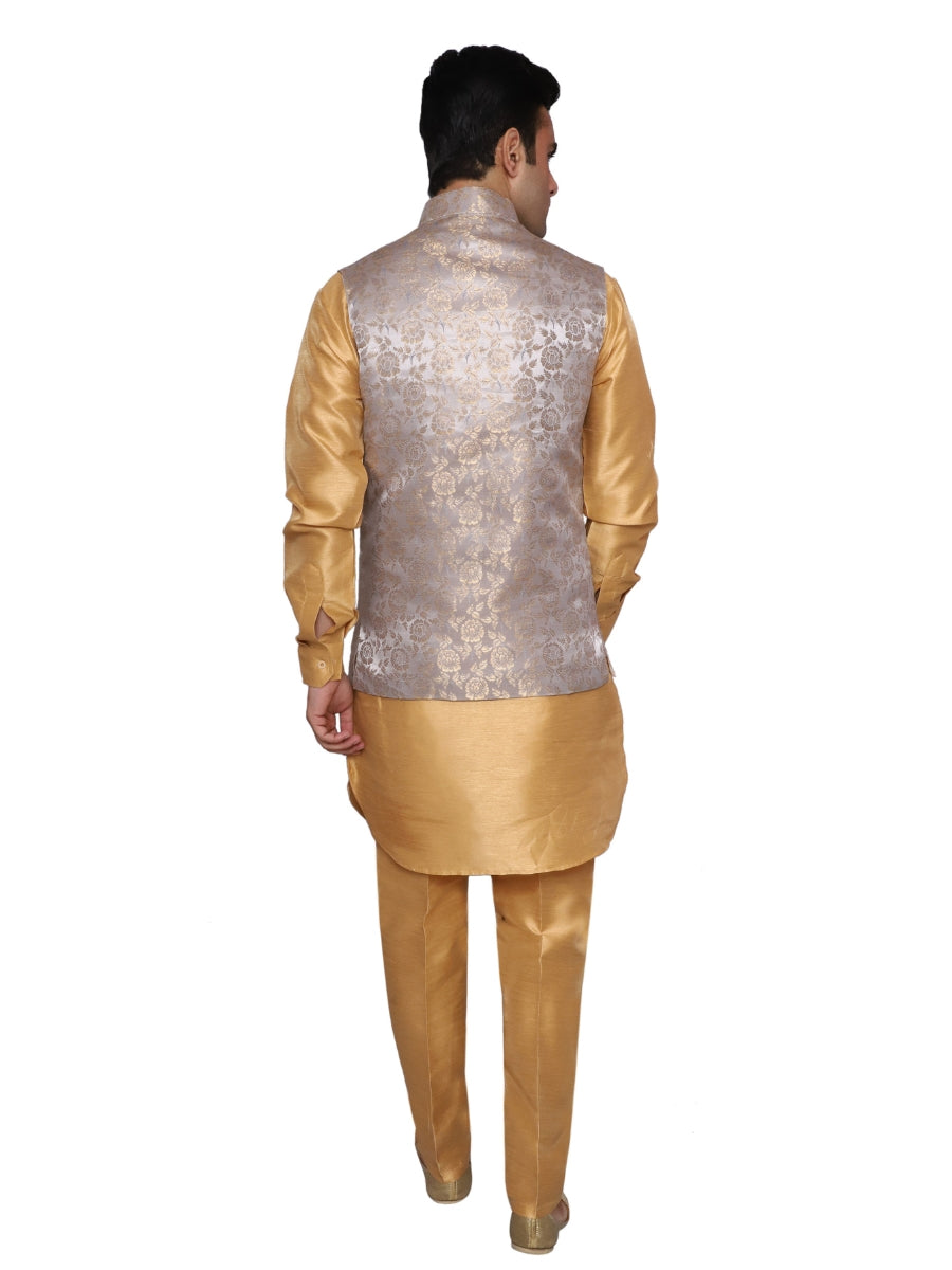 Gold Kurta Pajama With Waistcoat  for Men