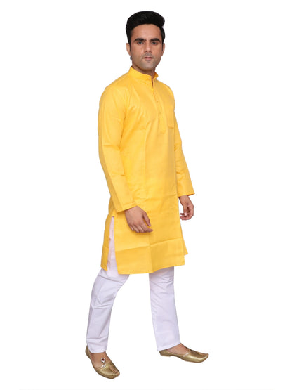 Plain Yellow Kurta Pajama Set For Men