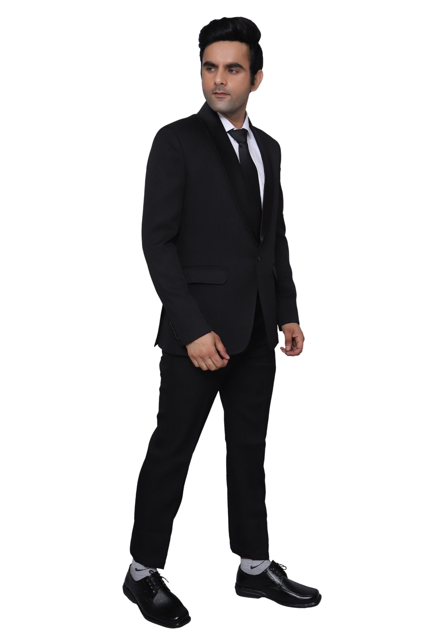 Tuxedo Two Piece Black Textured Formal Suit For Men