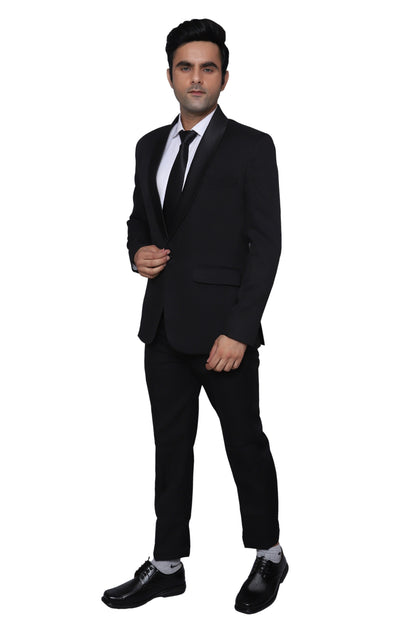 Tuxedo Two Piece Black Textured Formal Suit For Men