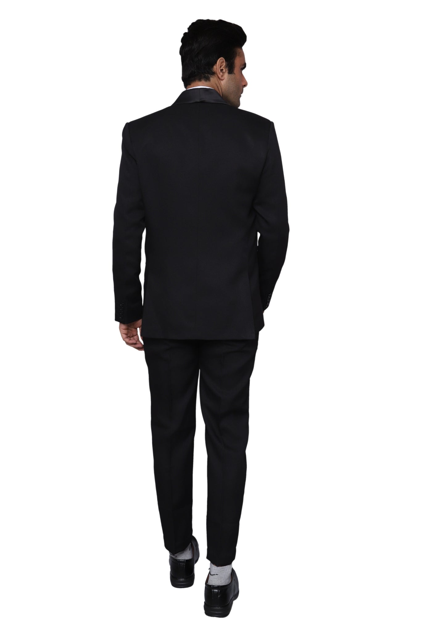 Tuxedo Two Piece Black Textured Formal Suit For Men