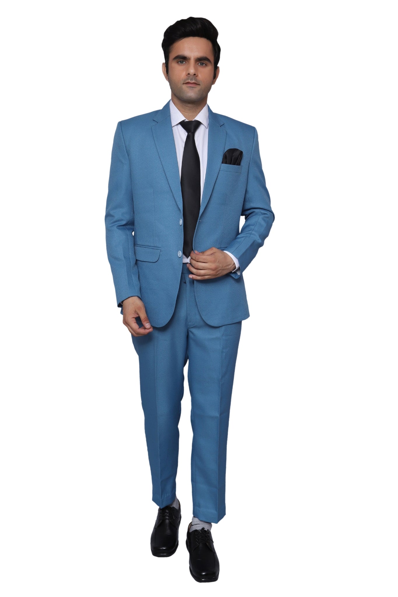 Plain Two Piece Suit Blue for Men