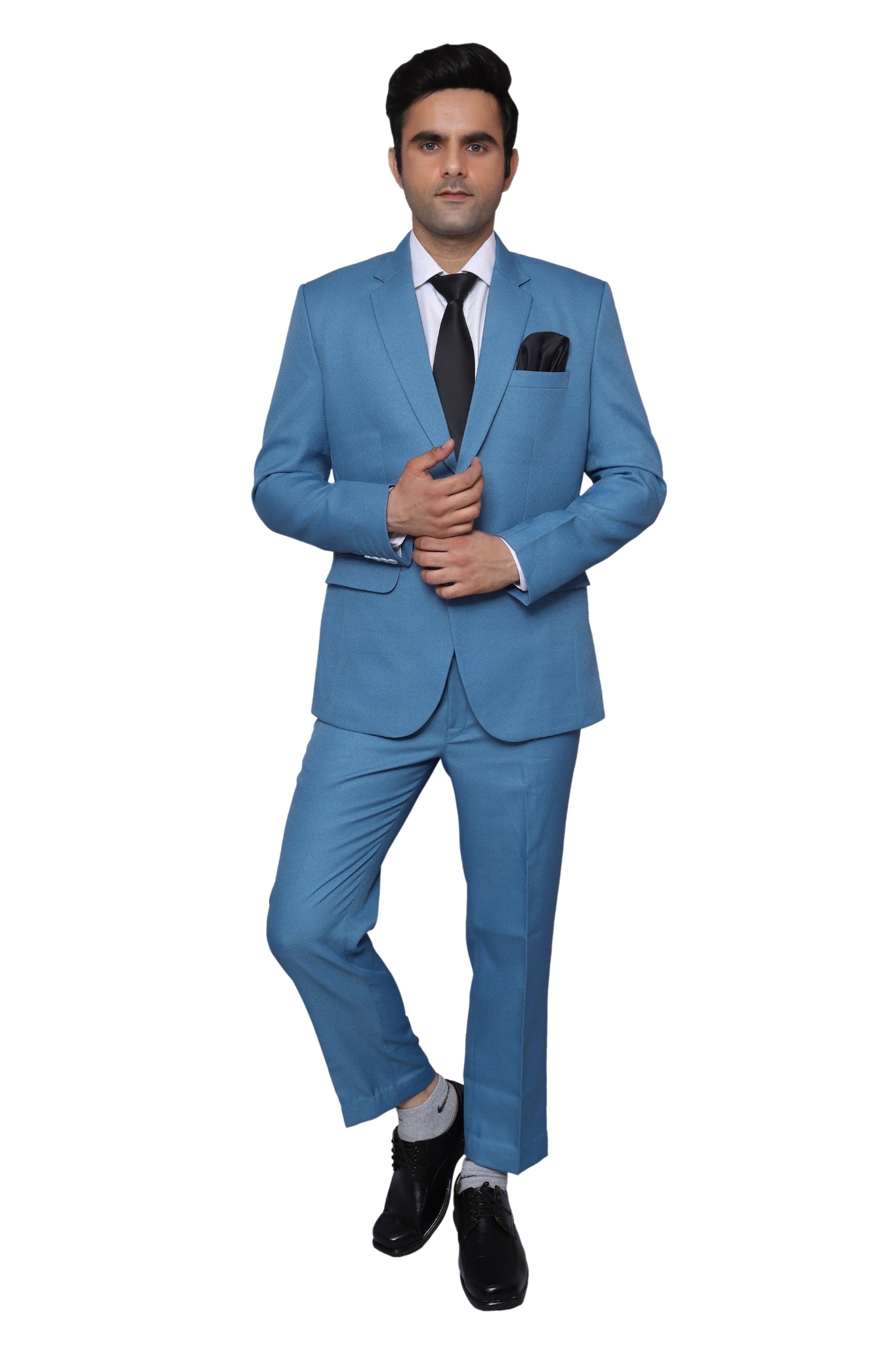 Plain Two Piece Suit Blue for Men