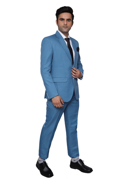 Plain Two Piece Suit Blue for Men