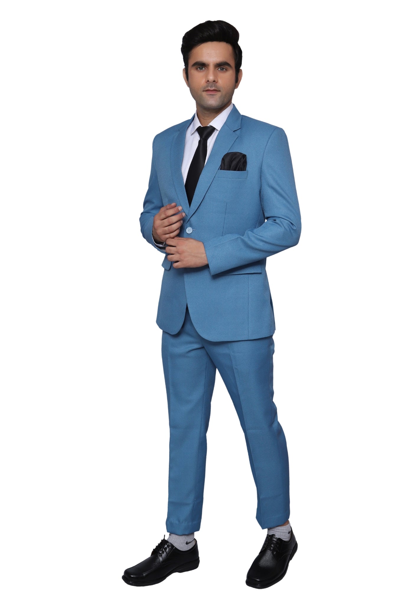 Plain Two Piece Suit Blue for Men