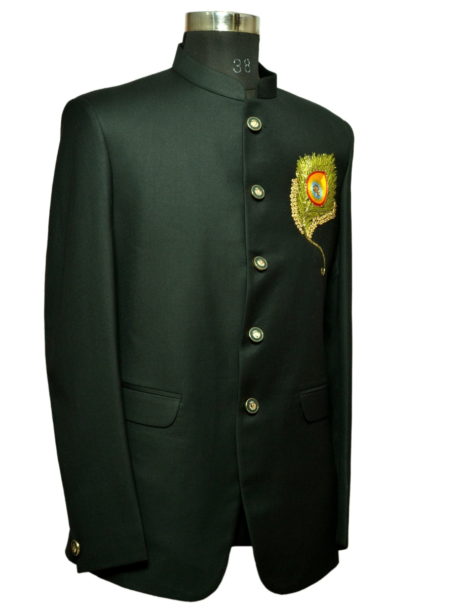 Jodhpuri Suit With Morpankhi In Smart Fit Two Piece Dark Green For Men