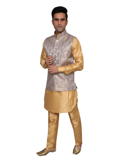 Gold Kurta Pajama With Waistcoat  for Men