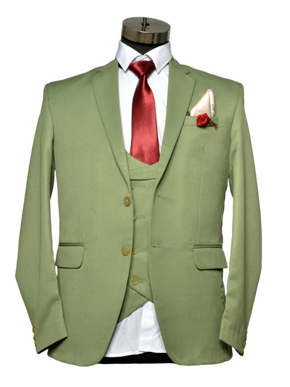 Party Wear Three Piece Suit Parrot Green For Men