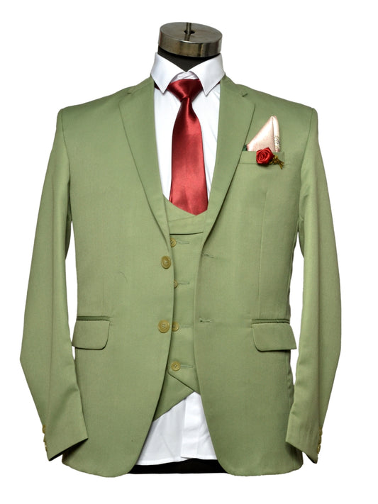 Party Wear Three Piece Suit Parrot Green For Men