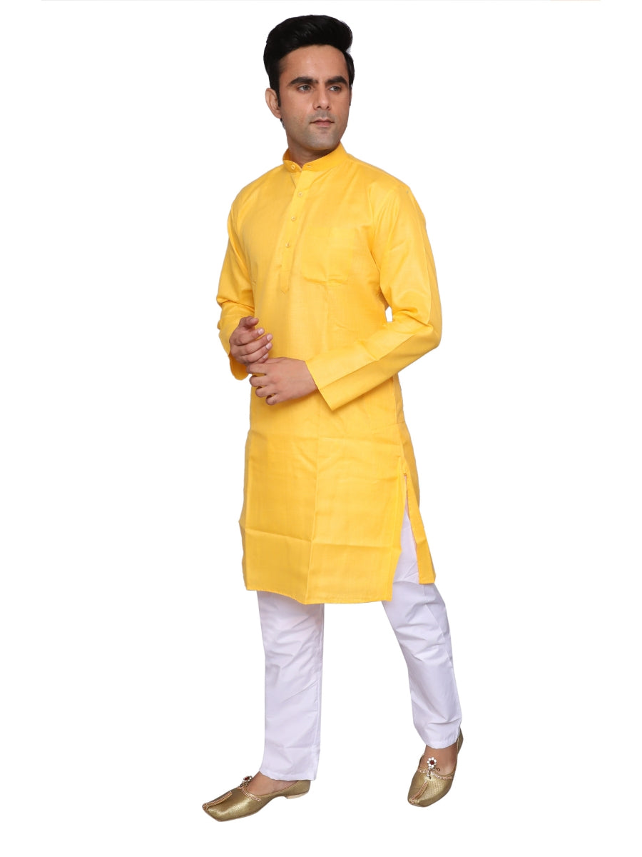 Plain Yellow Kurta Pajama Set For Men