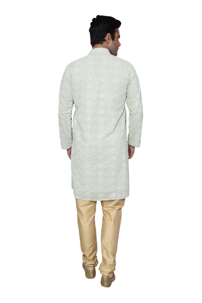 Chikankari Kurta Pajama Green For Men