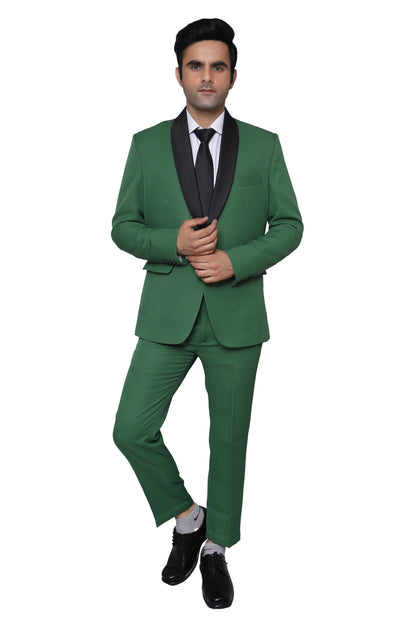 Tuxedo Two Piece Green Textured Formal Suit For Men