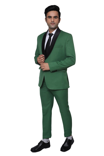 Tuxedo Two Piece Green Textured Formal Suit For Men