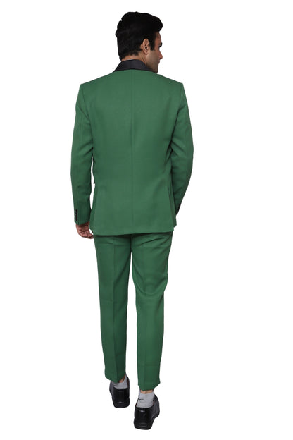 Tuxedo Two Piece Green Textured Formal Suit For Men