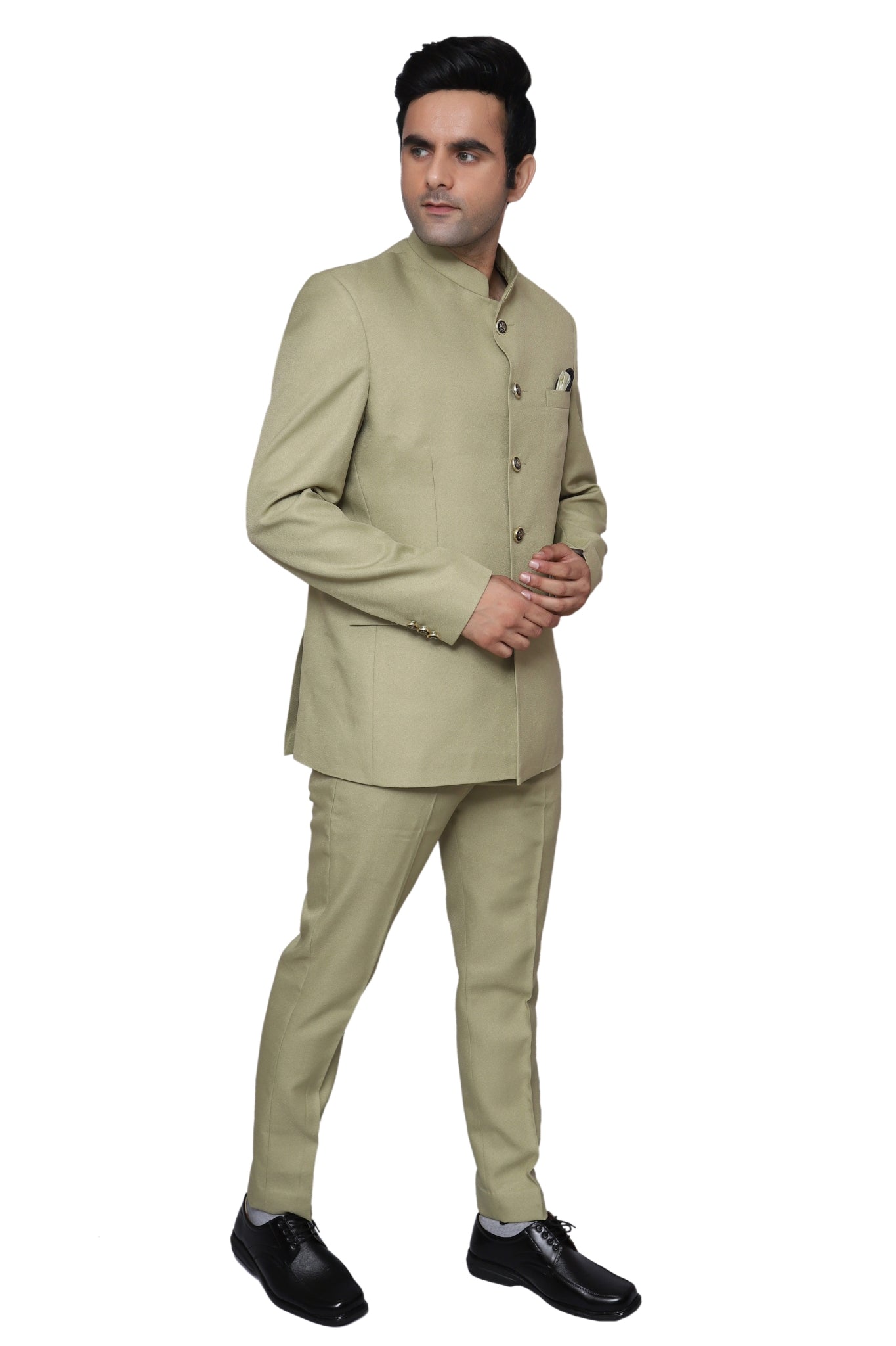 Plain Jodhpuri Suit Mehendi For Men