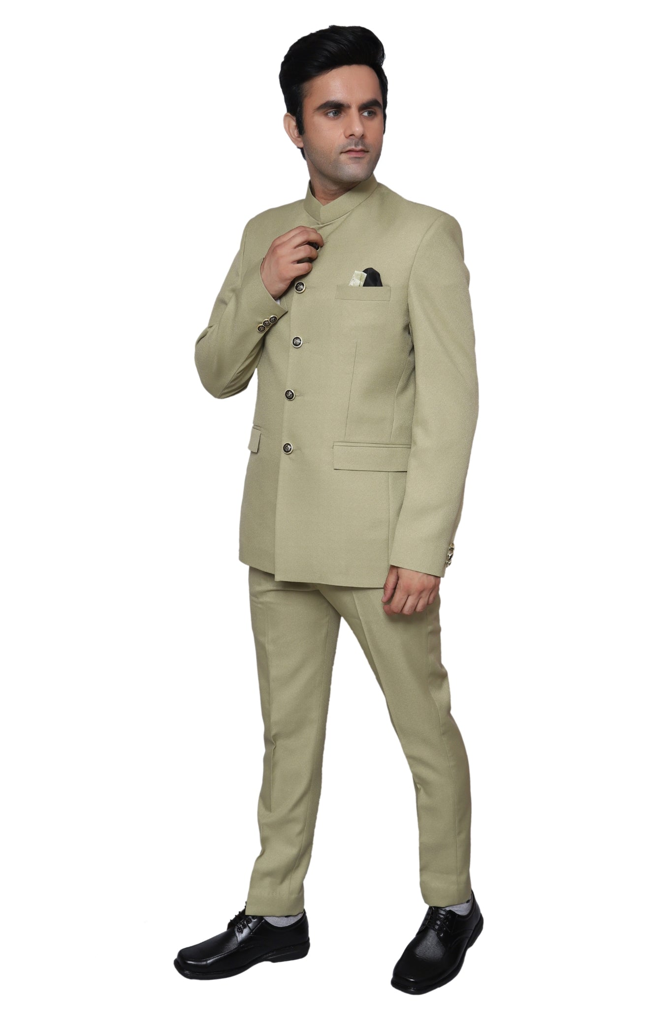 Plain Jodhpuri Suit Mehendi For Men