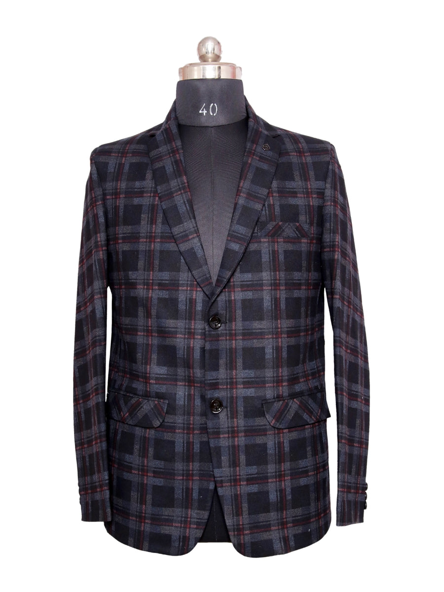 Check Blazer Grey Maroon Men Blazer