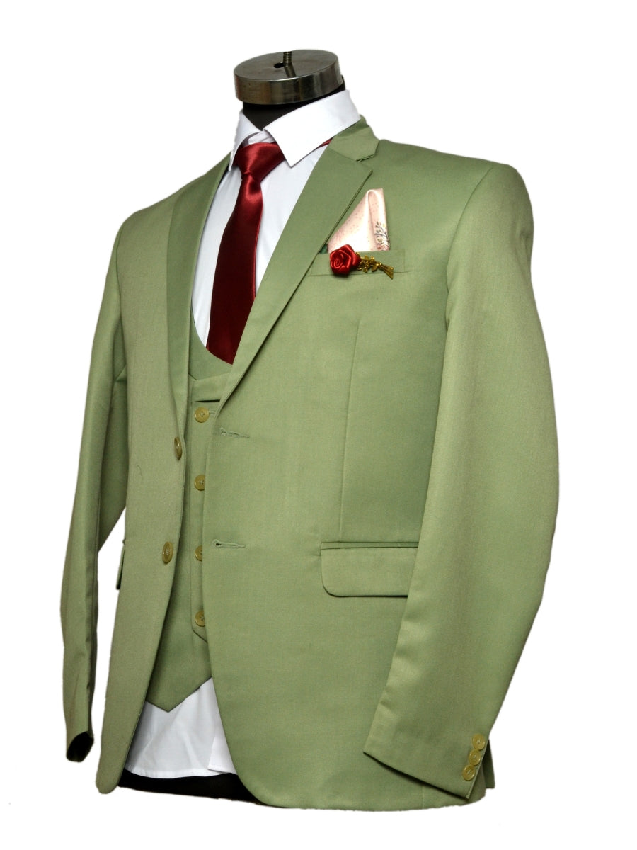 Party Wear Three Piece Suit Parrot Green For Men