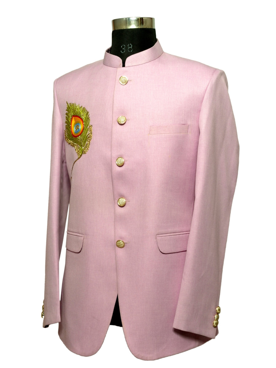 Jodhpuri Suit With Morpankhi In Smart Fit Two Piece Pink For Men