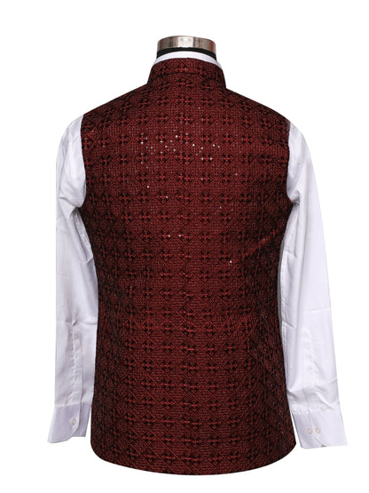 Velvet Sequence Maroon Waistcoat For Men