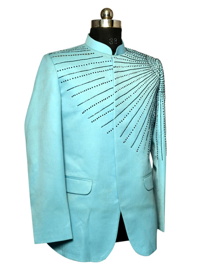 Jodhpuri Suit Light Blue Emboidery Pattern For Men