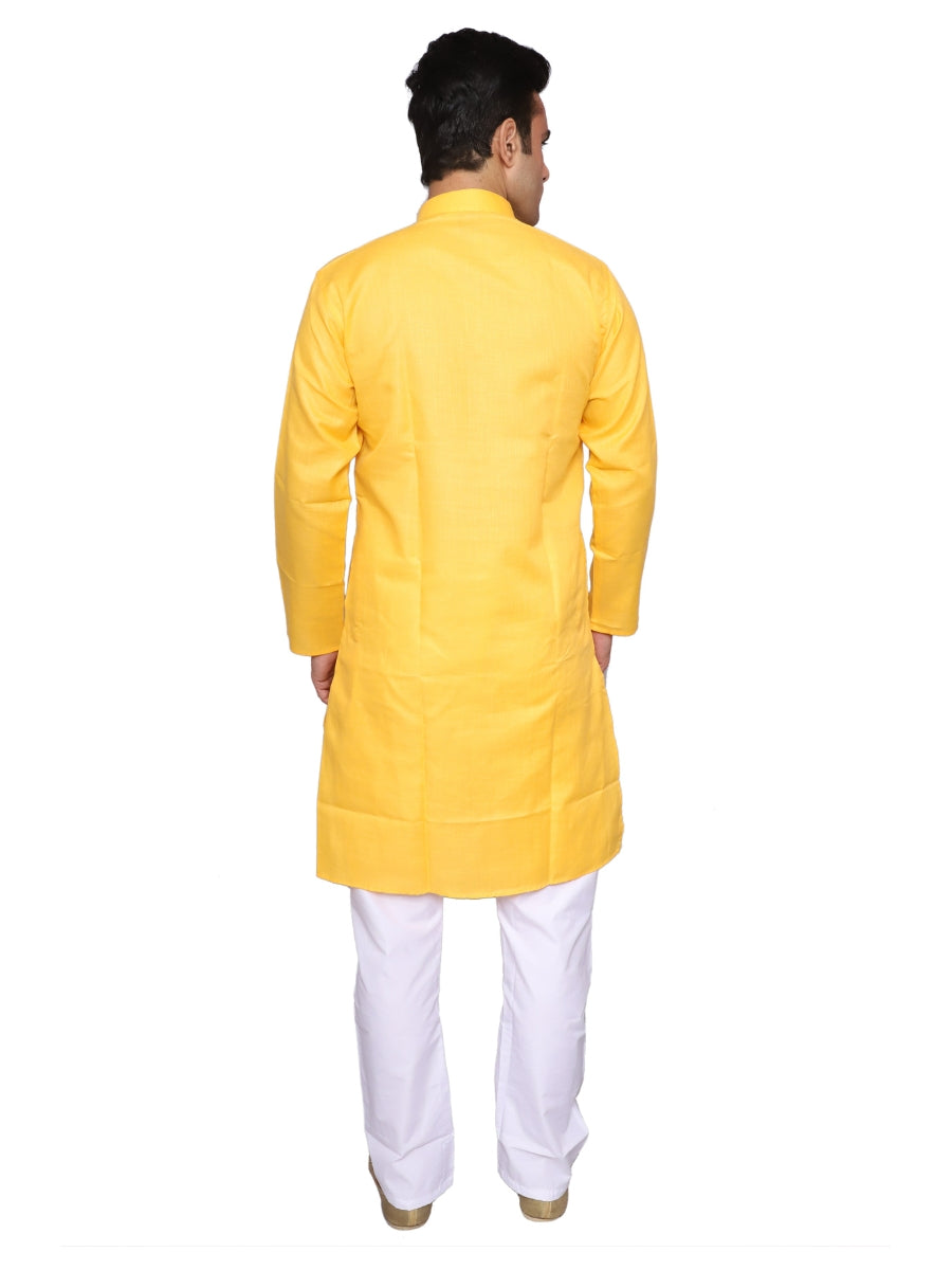 Plain Yellow Kurta Pajama Set For Men