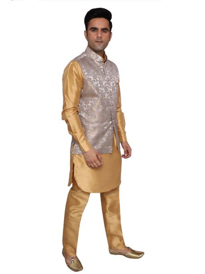 Gold Kurta Pajama With Waistcoat  for Men