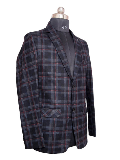 Check Blazer Grey Maroon Men Blazer