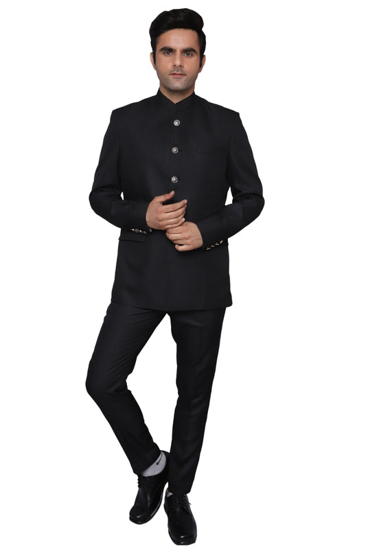 Plain Jodhpuri Suit Black For Men