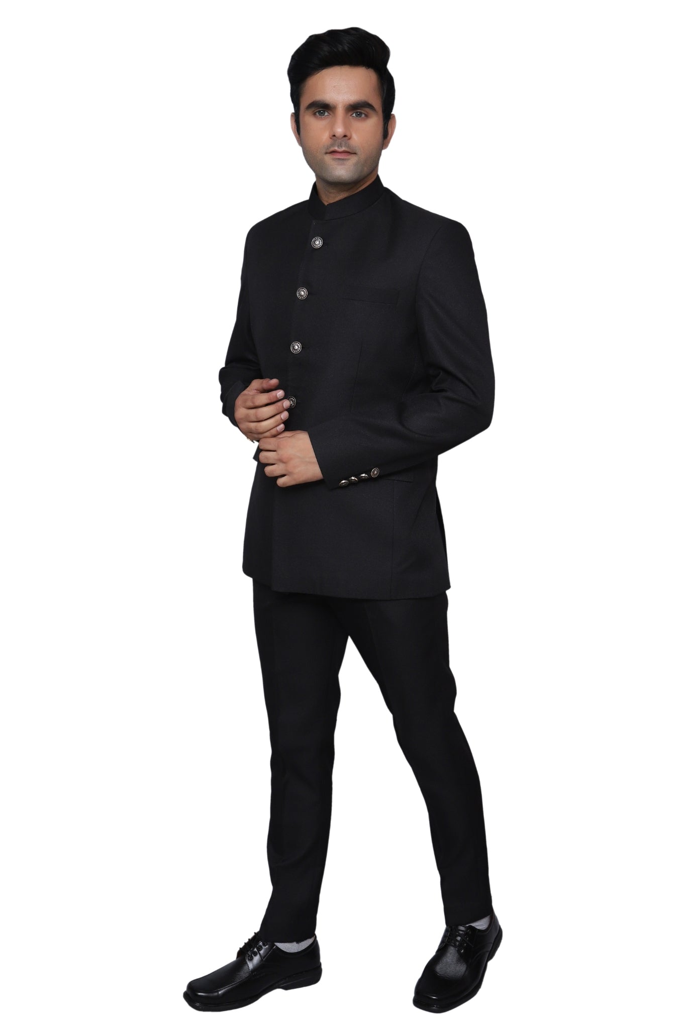 Plain Jodhpuri Suit Black For Men