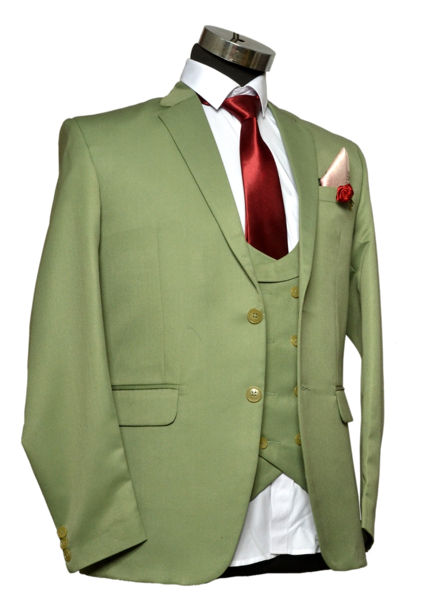 Party Wear Three Piece Suit Parrot Green For Men