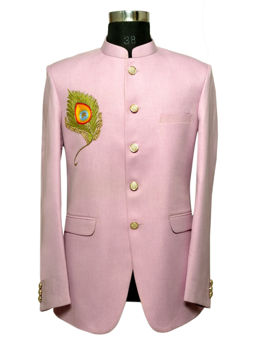 Jodhpuri Suit With Morpankhi In Smart Fit Two Piece Pink For Men