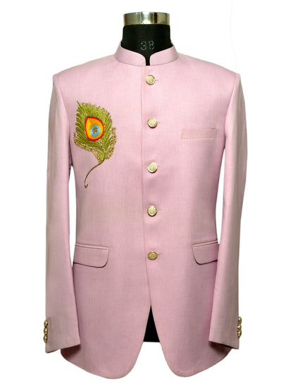 Jodhpuri Suit With Morpankhi In Smart Fit Two Piece Pink For Men