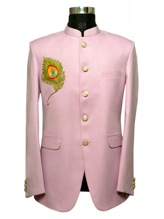 Jodhpuri Suit With Morpankhi In Smart Fit Two Piece Pink For Men