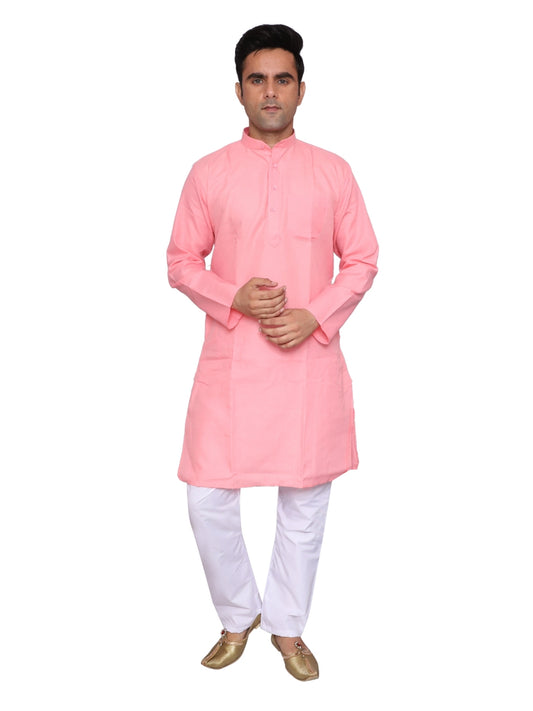 Plain Pink Kurta Pajama Set For Men