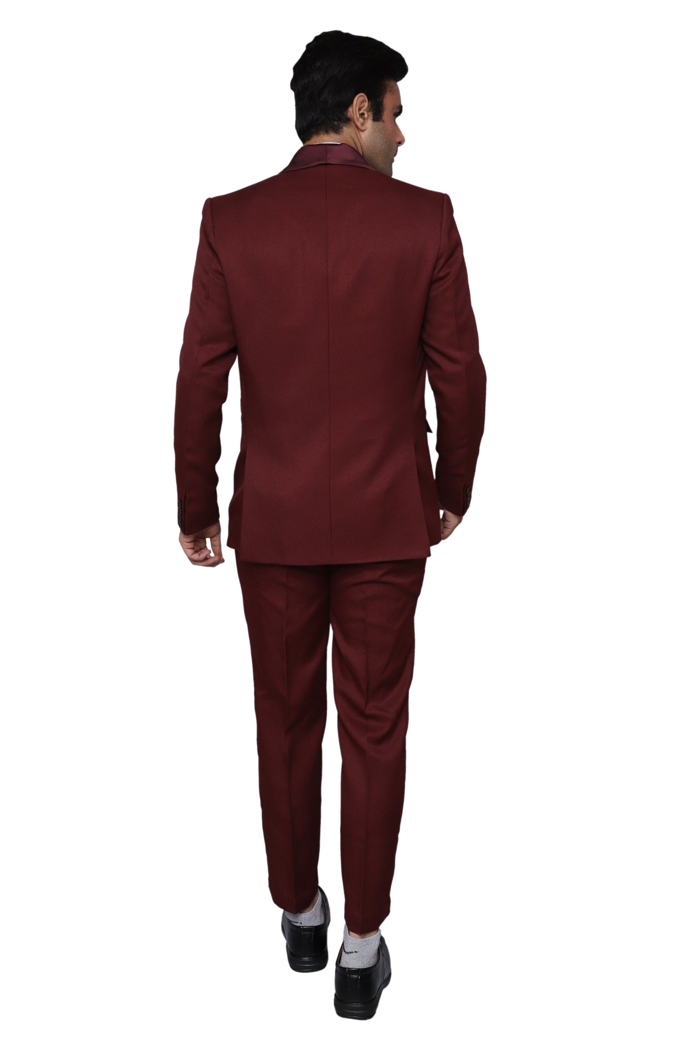 Tuxedo Two Piece Maroon Textured Formal Suit For Men