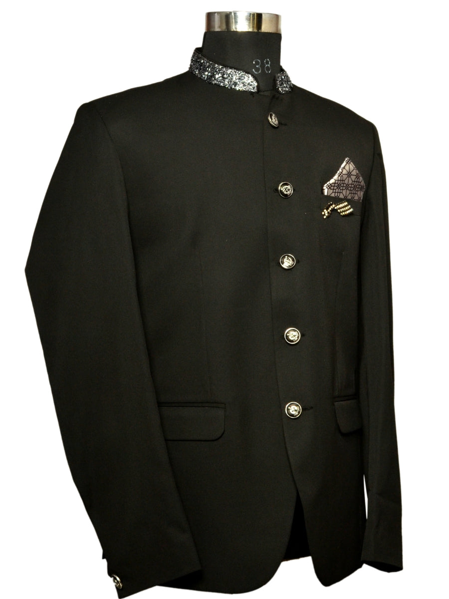 Jodhpuri Suit Black Emboidery Pattern For Men