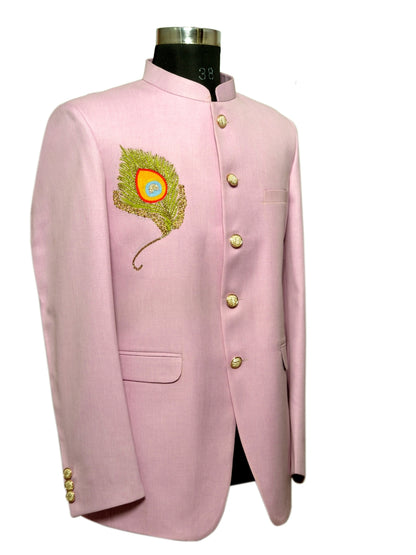 Jodhpuri Suit With Morpankhi In Smart Fit Two Piece Pink For Men