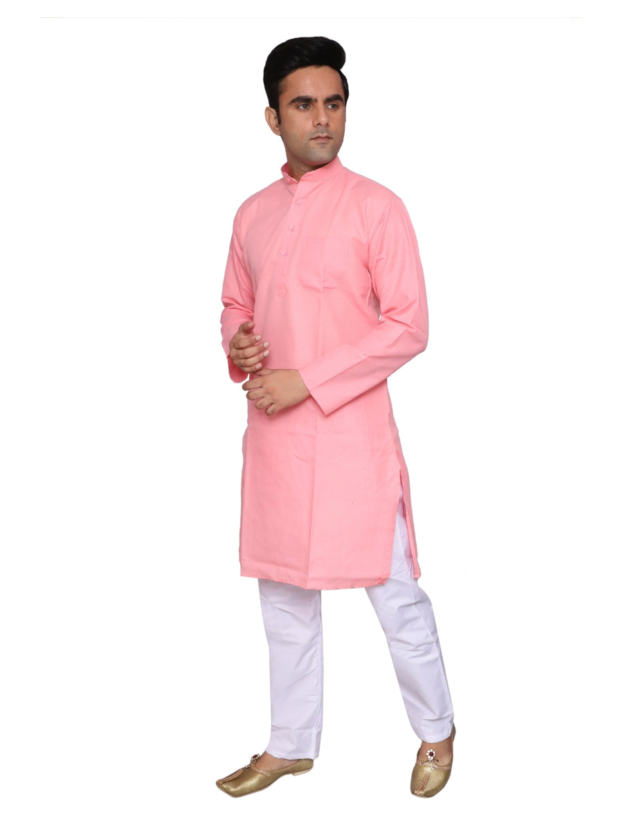 Plain Pink Kurta Pajama Set For Men