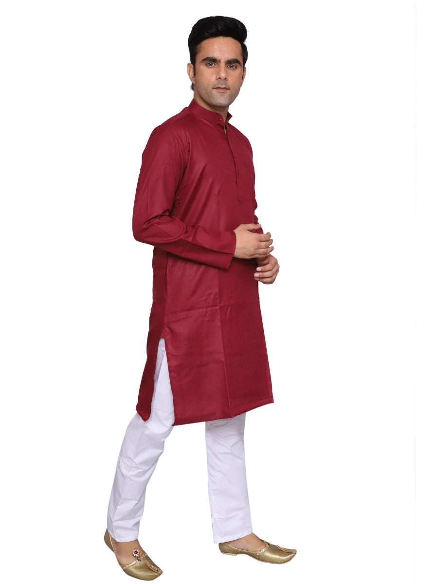 Plain Maroon Kurta Pajama Set For Men