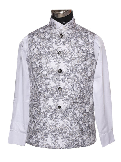 Crochet Printed Grey Jacket  Kurta Set  Men